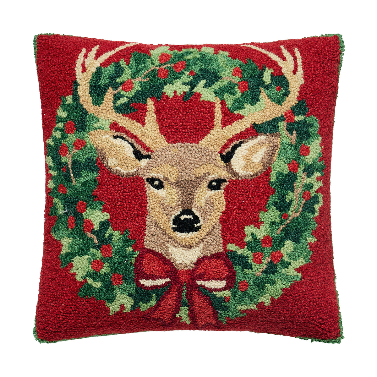 Reindeer Wreath Hook Pillow – 18" x 18"