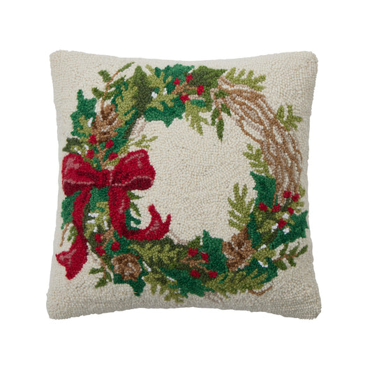 Christmas Wreath Hook Pillow – 16" x 16"