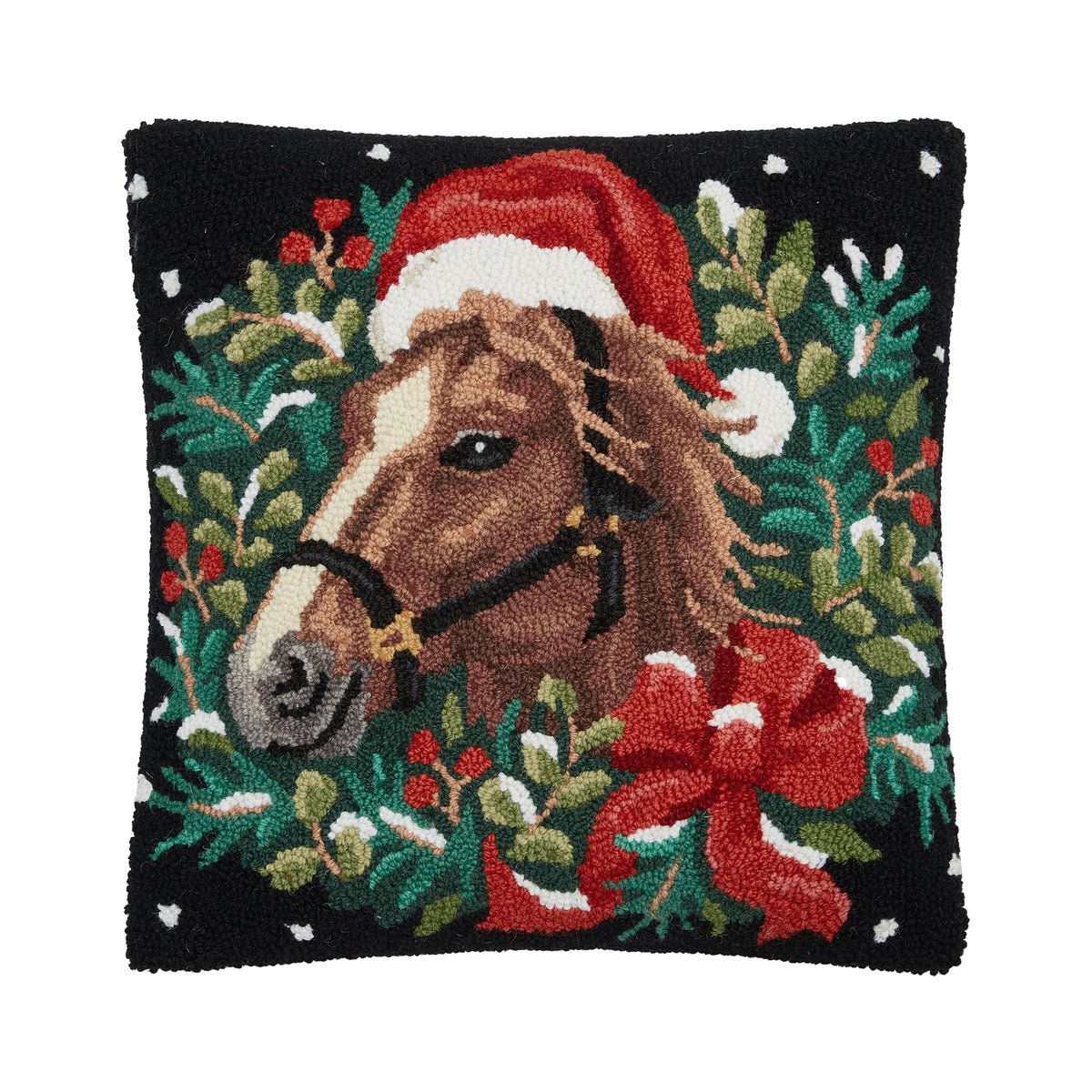 Holiday Horse Hook Pillow – 18" x 18"