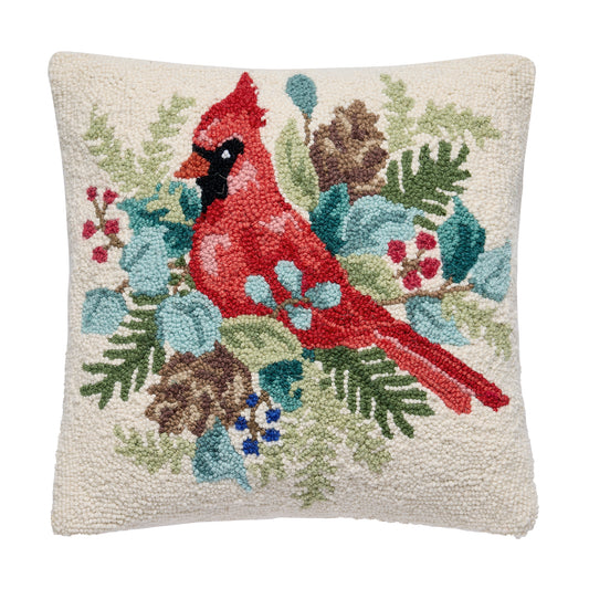 Holiday Cardinal Hook Pillow – 16" x 16"