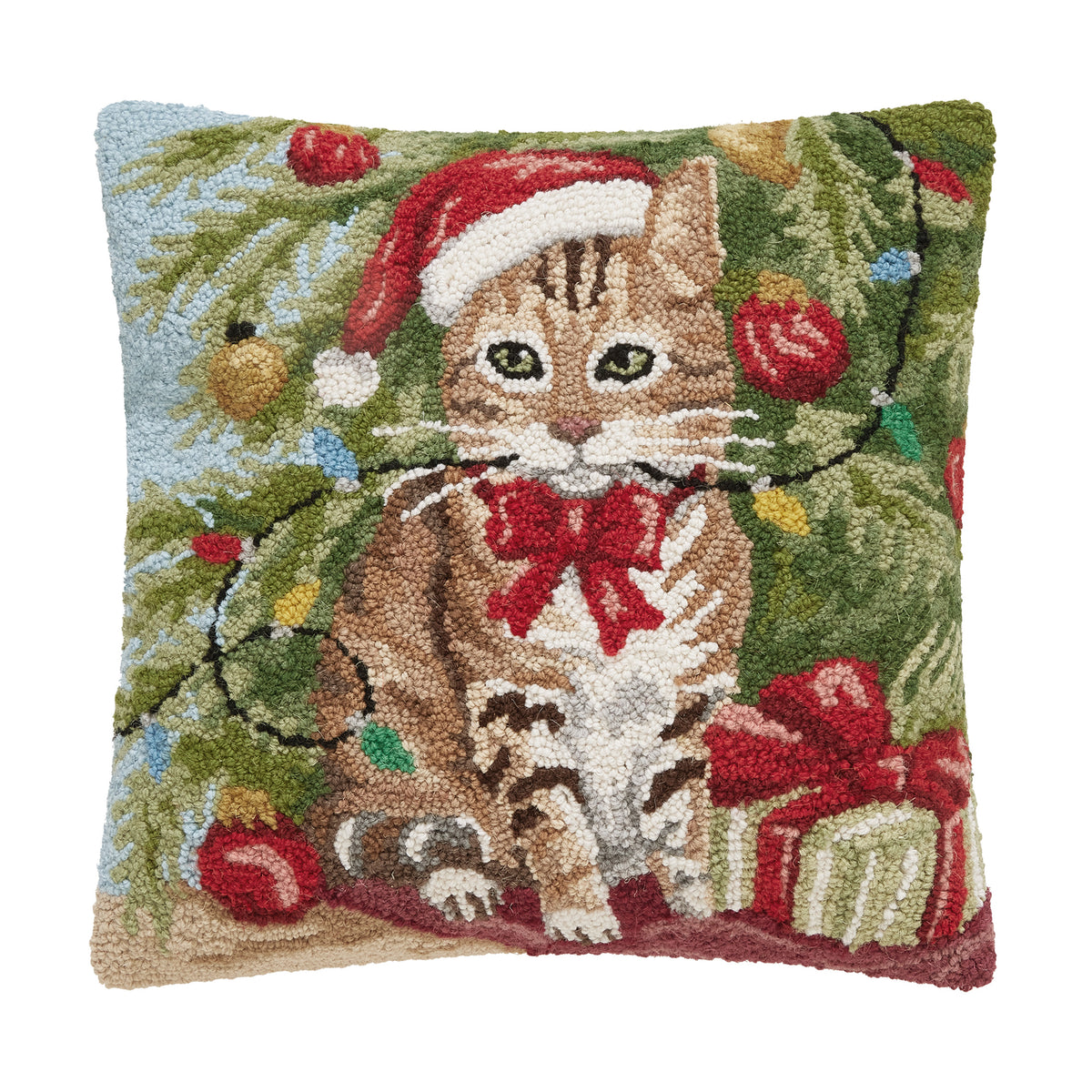 Tabby Cat Christmas Hook Pillow – 18x18