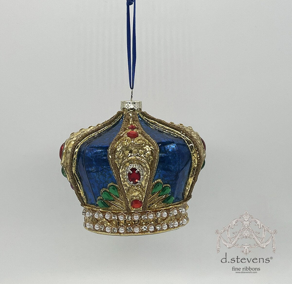 5.125" Glass Jeweled Crown Ornament – Blue