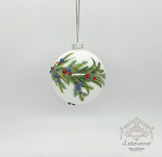 100mm Glass Evergreen & Berry Ball Ornament