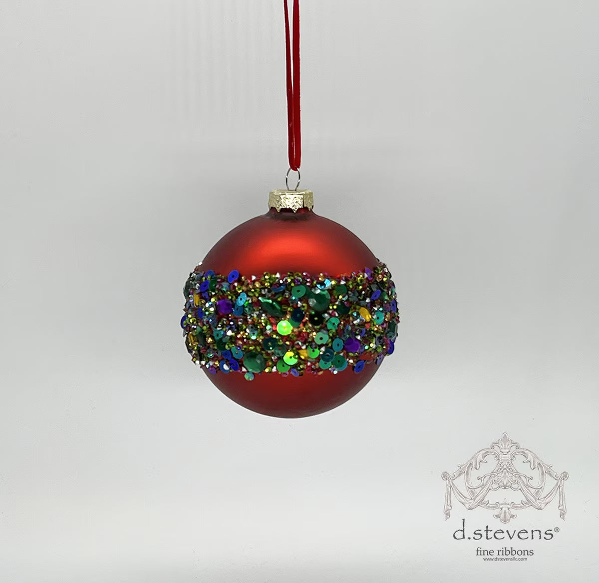 100mm Glass Red Multicolor Sequin Ball Ornament