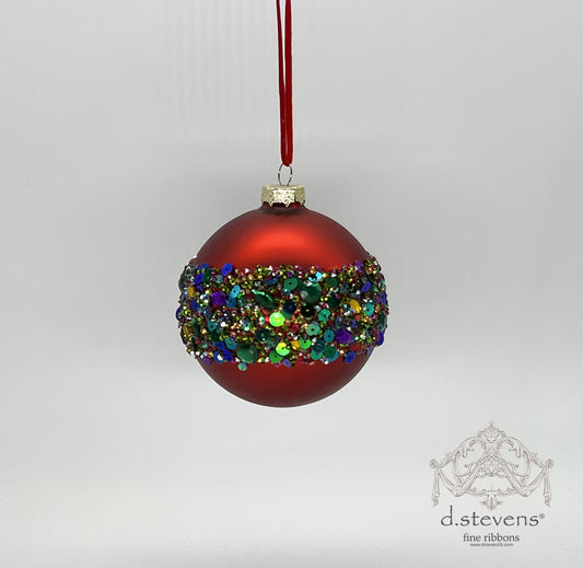 100mm Glass Red Multicolor Sequin Ball Ornament