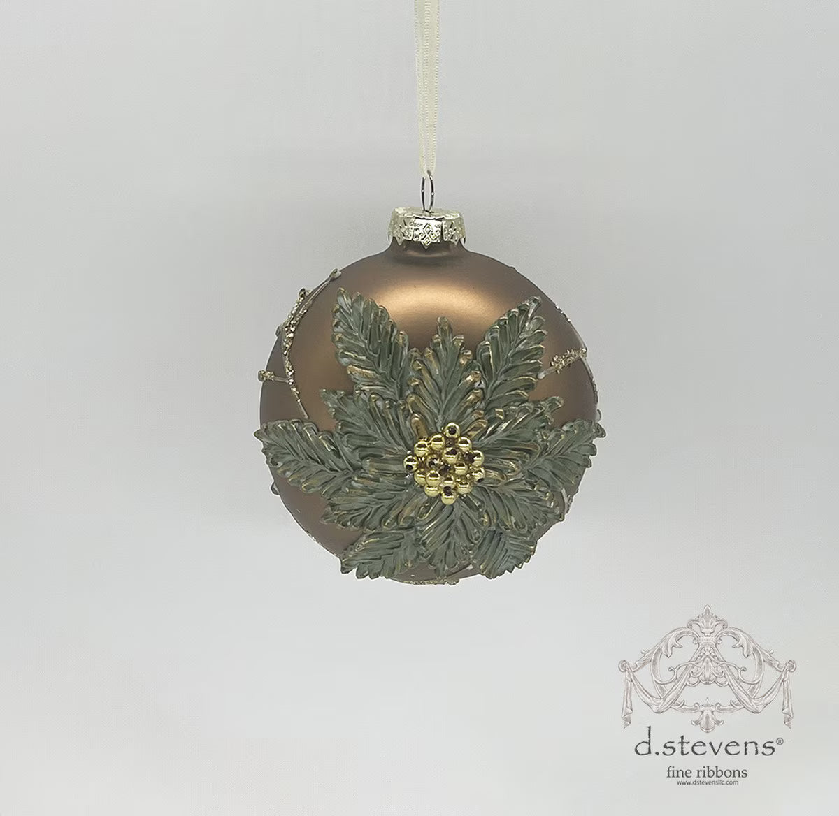100mm Glass Inland Green Poinsettia Ball Ornament