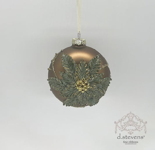 100mm Glass Inland Green Poinsettia Ball Ornament