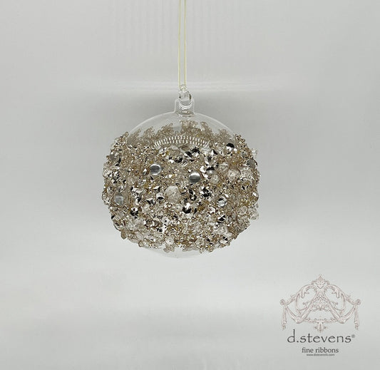 120mm Glass Gold Bead Encrusted Orb Ornament