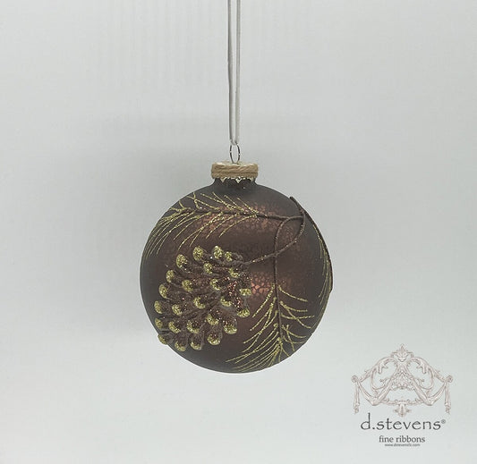 100mm Glass Pinecone & Branch Ball Ornament