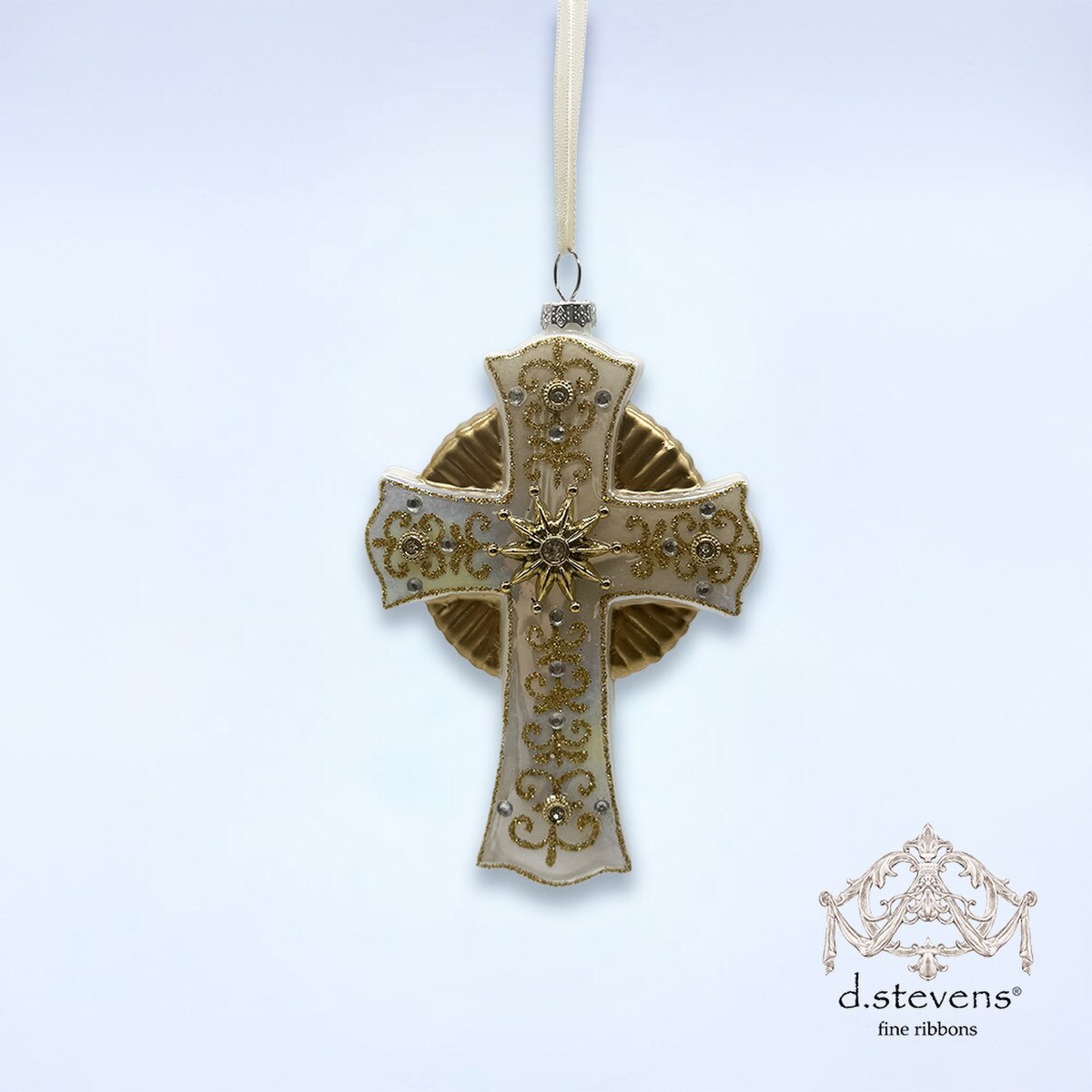 6.25" Glass Clear Stones Cross Ornament