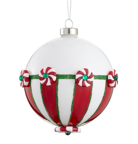 4.75” Candy Glass Ball Ornament – Red & Green