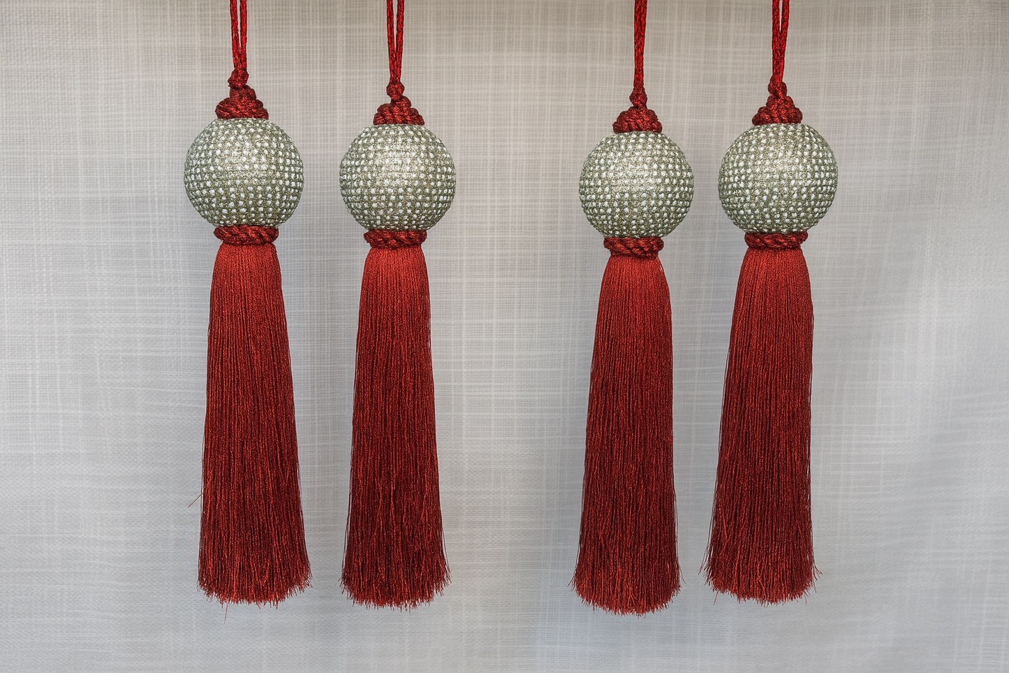 Set of (4) Sparkling Red Tassel Ornaments