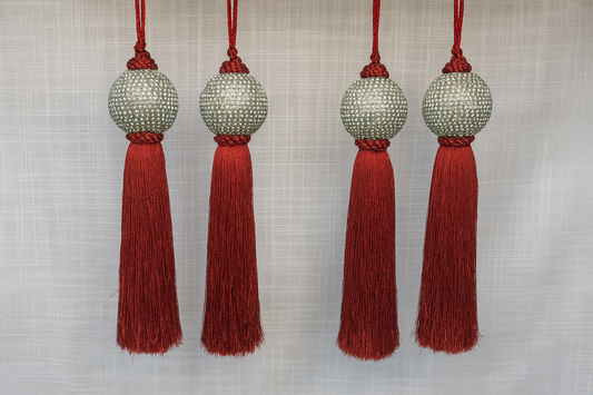 Set of (4) Sparkling Red Tassel Ornaments