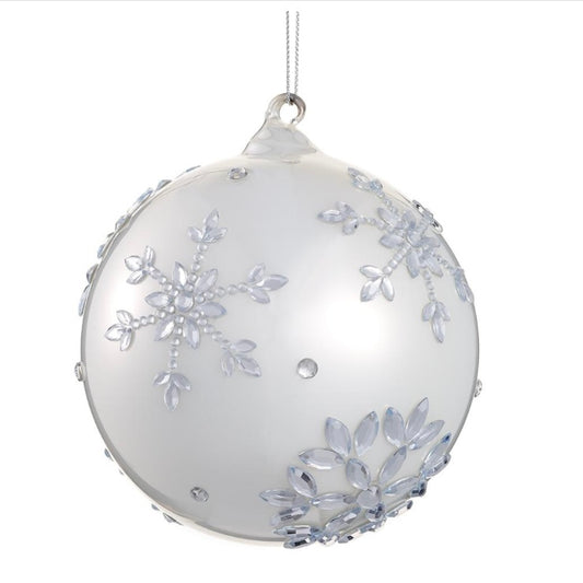 4.75” Rhinestone Snowflake Glass Ball Ornament – Pearl