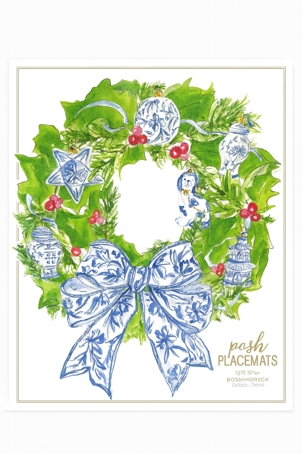 Blue Chinoiserie Wreath Die-Cut Paper Placemats – 10 Pack