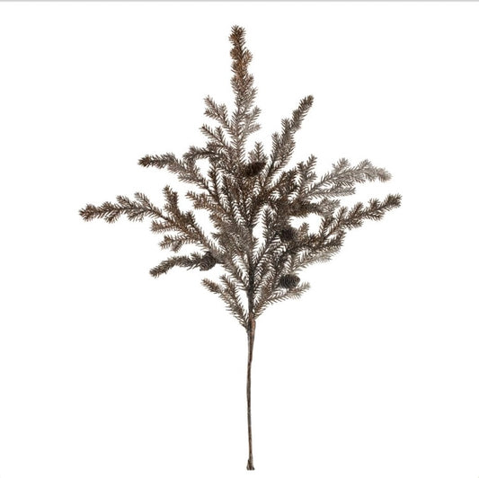 35” Glittered Pine Spray with Pine Cone – Brown