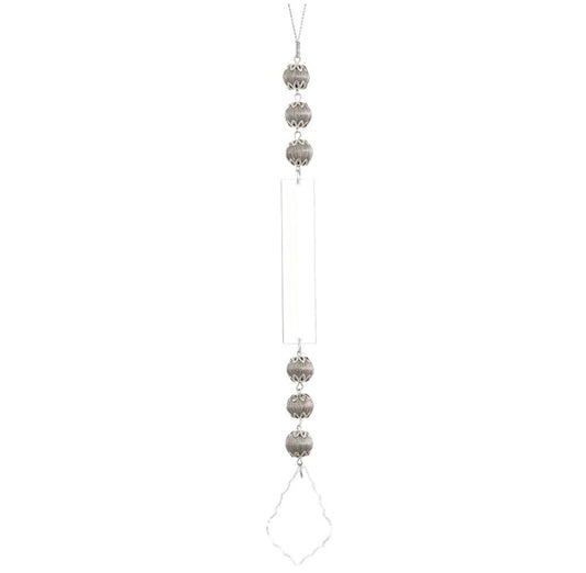 13” Glass & Bead Drop Ornament – Silver & Clear