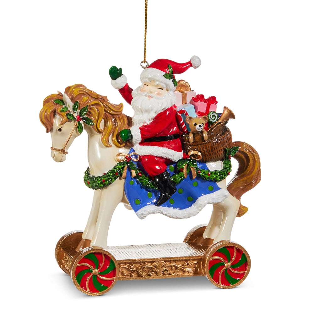 5" Santa on Rocking Horse Ornament