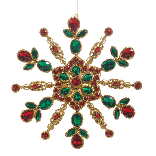9.5" Jeweled Red & Green Snowflake Ornament