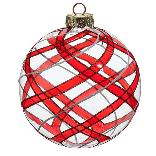 5" Red & Clear Plaid Glass Ornament