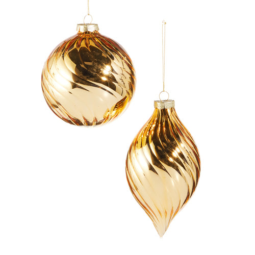 4" Gold Swirl Glass Ornament – Sold Separately