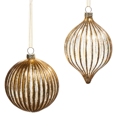 4" Gold Ribbed Glass Ornament – Sold Separately