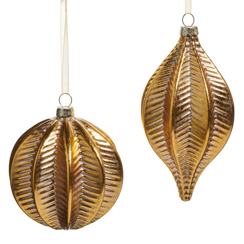 4" Gold Leaf Pattern Glass Ornament – Sold Separately