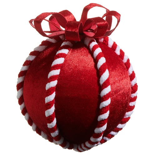 Red Velvet Candy Cane Ball Ornament – 5"
