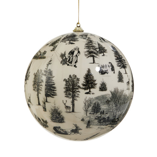 6" Black & White Toile Shatterproof Ball Ornament