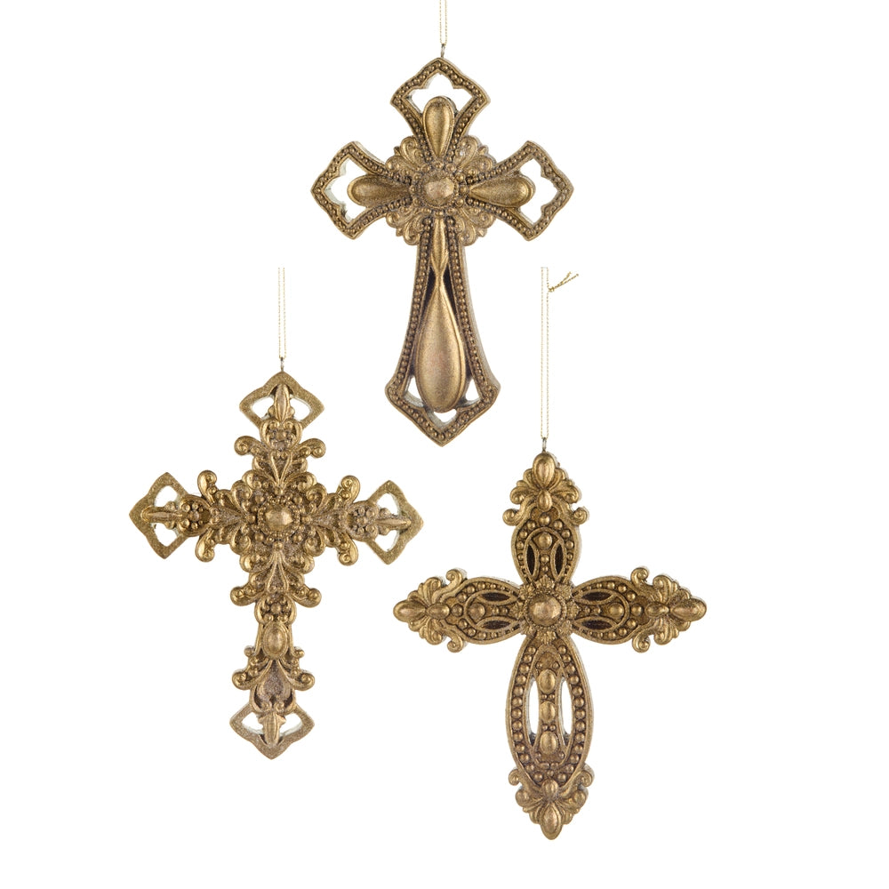 7" Ornate Gold Cross Ornament
