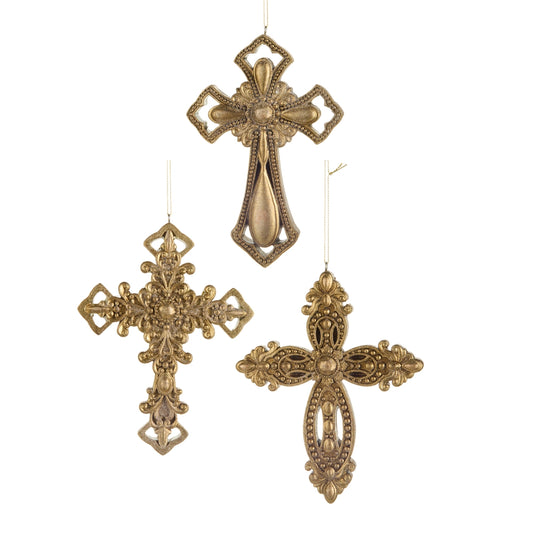 7" Ornate Gold Cross Ornament