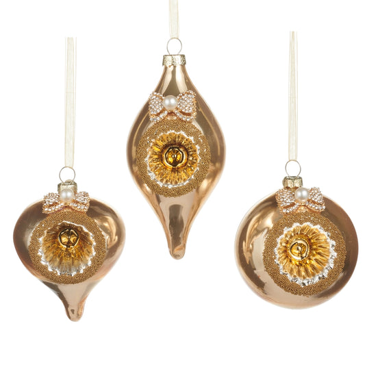 Gold Bow Reflector Glass Ornament – 3 Styles