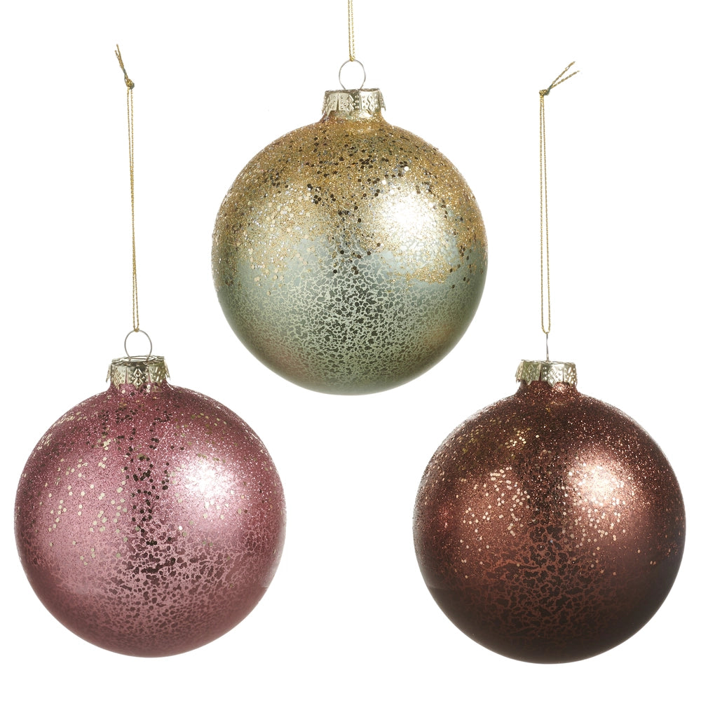 4" Antiqued Glass Ball Ornament – 3 Colors