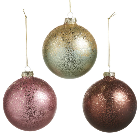 4" Antiqued Glass Ball Ornament – 3 Colors