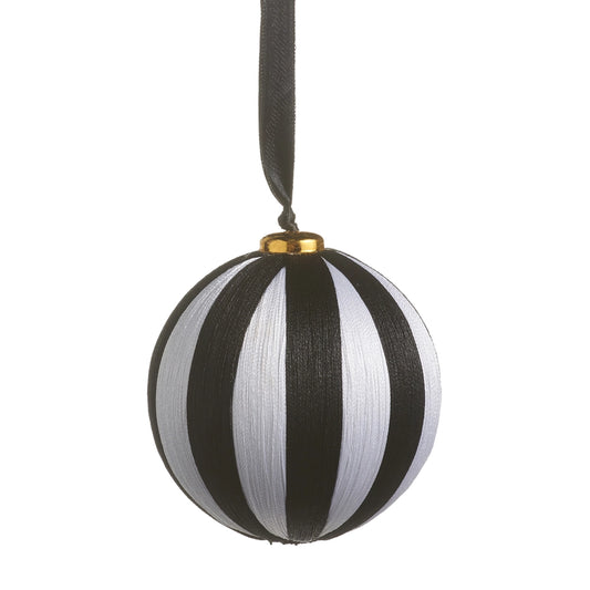 4.5" Black & White Striped Yarn Ball Ornament