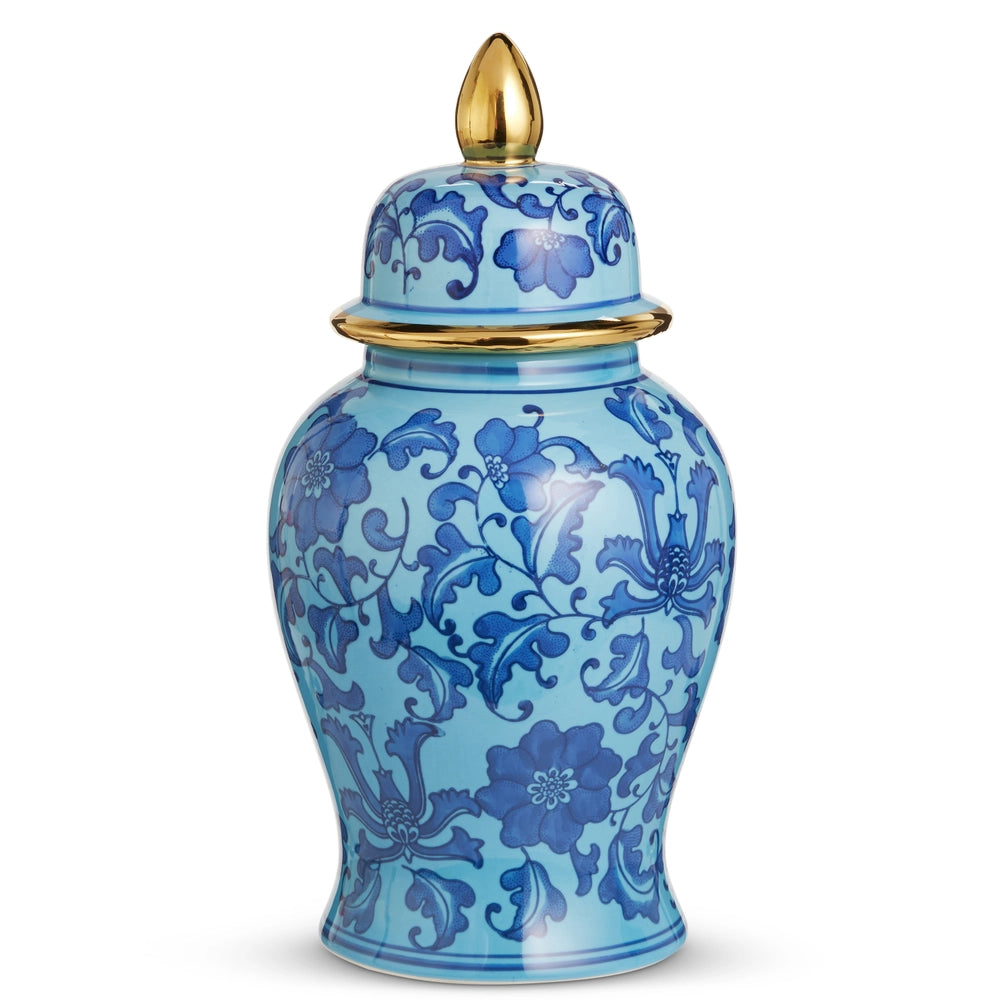 14.5" Dark Blue Floral Ginger Jar