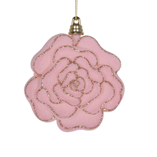 4" Velvet Rose Ornament -Glitter Trim