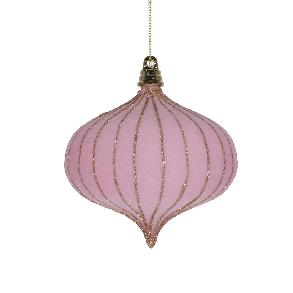 4" Pink Velvet Onion Ornament -Gold Glitter Trimmed
