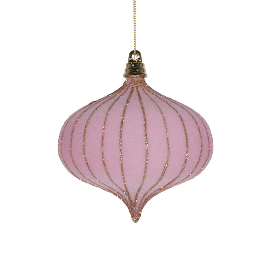 4" Pink Velvet Onion Ornament -Gold Glitter Trimmed
