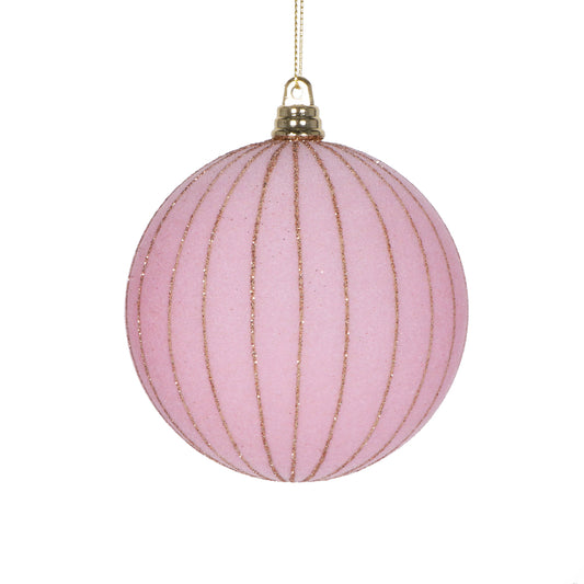 4" Velvet Pink Ball -Gold Glitter Striped