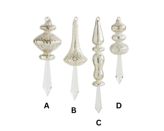 Mercury Glass Drop Ornaments with Crystal Accents