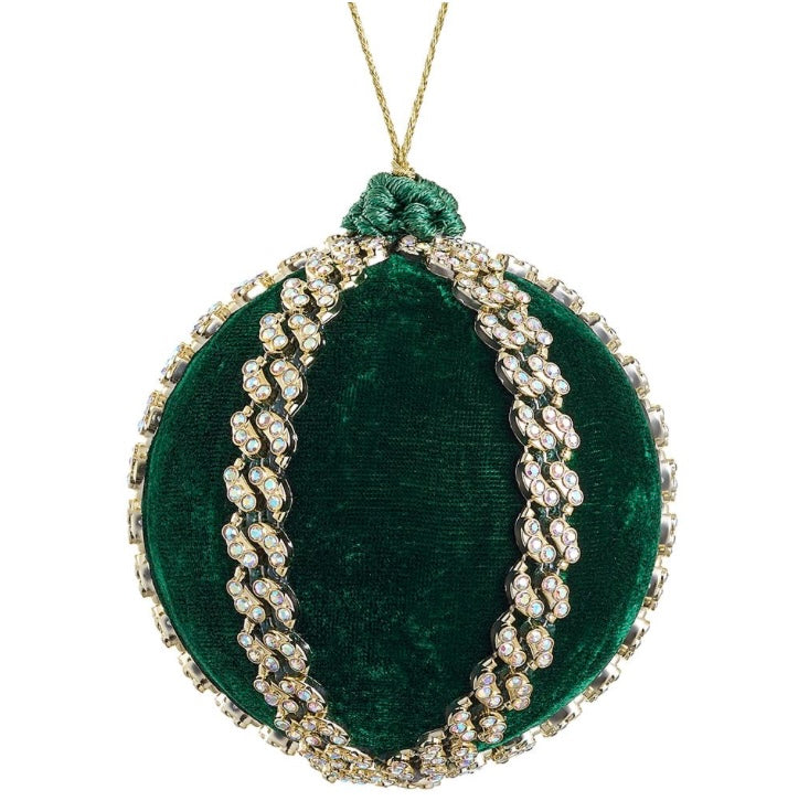 4” Emerald Velvet & Gold Rhinestone Ornament