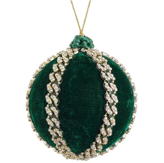 4” Emerald Velvet & Gold Rhinestone Ornament
