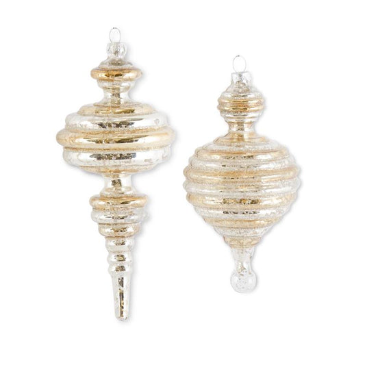 Gold and Silver Striped Mercury Glass Finials