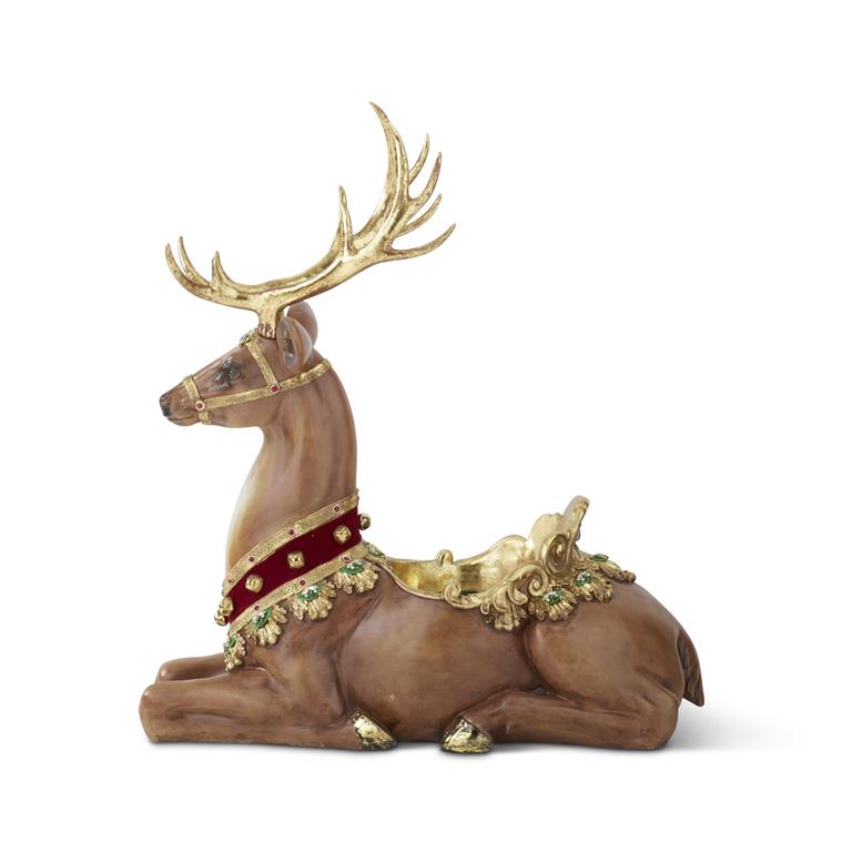45" Green, Gold & Burgundy Glittered Resin Ornate Jeweled Reindeer *Local Pick Up & Delivery Only*