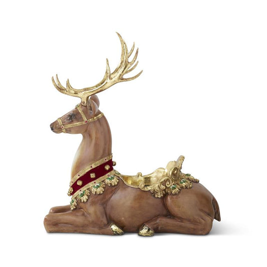 45" Green, Gold & Burgundy Glittered Resin Ornate Jeweled Reindeer *Local Pick Up & Delivery Only*