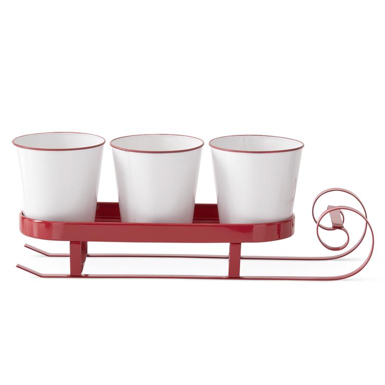 19" Red Metal Sleigh with Three White Containers
