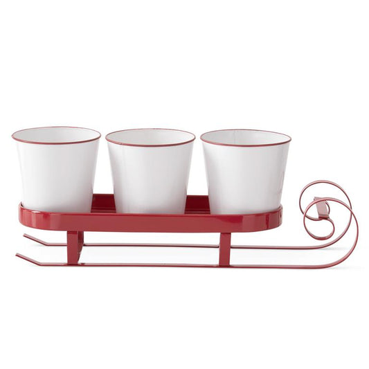 19" Red Metal Sleigh with Three White Containers