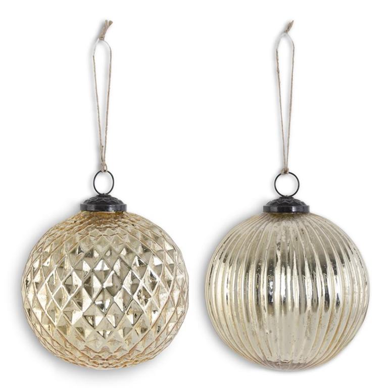 5" Gold Ribbed or Quilted Mercury Glass Ornaments – Sold Separately