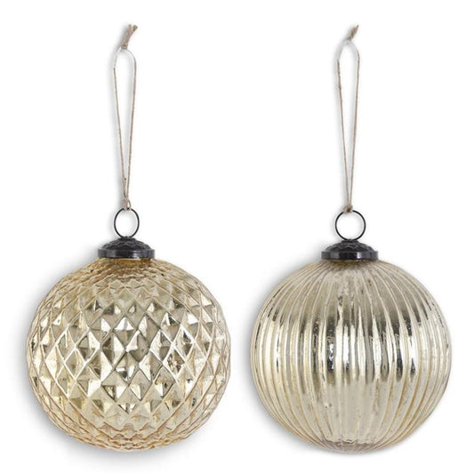 5" Gold Ribbed or Quilted Mercury Glass Ornaments – Sold Separately